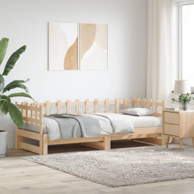 Berkfield Home Pull-out Day Bed 2x(80x200) cm Solid Wood Pine in Brown - image 1