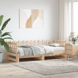 Berkfield Home Pull-out Day Bed 2x(80x200) cm Solid Wood Pine in Brown - thumbnail 1