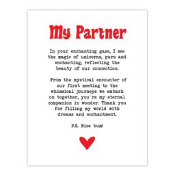 "Artery8 Love Poem Unicorn Magic Partner Romantic Poetry Wall Art Print in White - Size: W24"" x H32""" - thumbnail 1