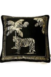 Laurence Llewelyn-Bowen 'Tiger Tiger' Opulent Foil Printed Luxury Velvet Filled Cushion in Black - Size: 43 cm x 43 cm