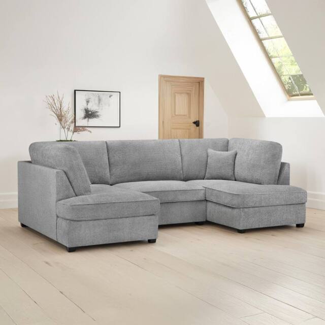 Furnishings For Less UK California Boucle Grey U shaped 6 Seater Sofa + Footstool - image 1
