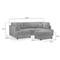 Furnishings For Less UK California Boucle Grey U shaped 6 Seater Sofa + Footstool - thumbnail 5