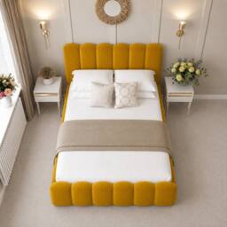"Bed Choices Mayfair Upholstered Bubble Bed Frame with 54"" Headboard in Mustard - Size: Super King" - thumbnail 3