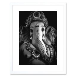 "Artery8 Wall Art Print Black & White Ganesh Hindu Art Black Framed 9x7 inch - Size: W7"" x H9""" - thumbnail 1