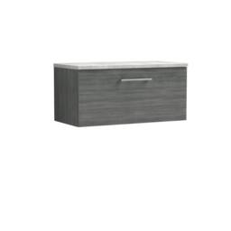 Balterley Level 800mm Wall Hung 1 Drawer, Laminate Worktop, Anthracite Woodgrain in Grey