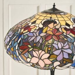 Loops 1.5m Tiffany Twin Floor Lamp Dark Bronze & Floral Stained Glass Shade i00027 in Clear - thumbnail 3
