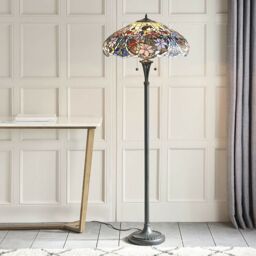 Loops 1.5m Tiffany Twin Floor Lamp Dark Bronze & Floral Stained Glass Shade i00027 in Clear - thumbnail 5