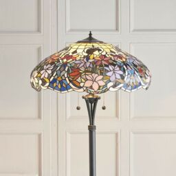 Loops 1.5m Tiffany Twin Floor Lamp Dark Bronze & Floral Stained Glass Shade i00027 in Clear - thumbnail 4