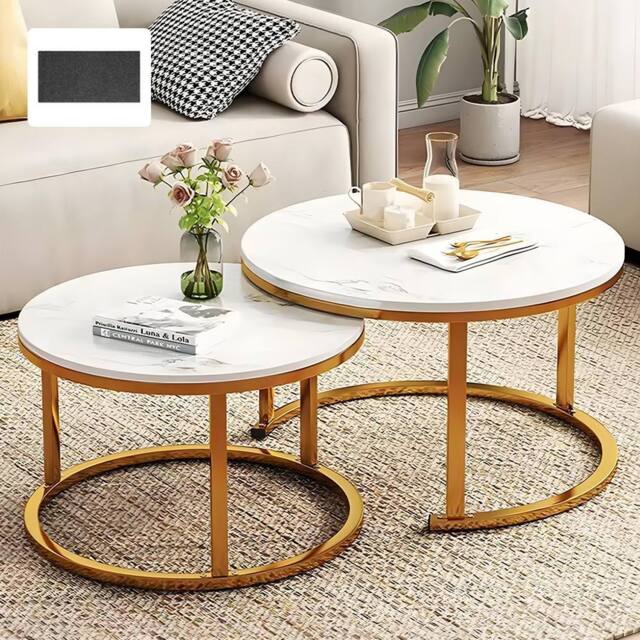Ventryn Set of 2 Round Nesting Coffee Tables Stacking Side Tables in White - image 1