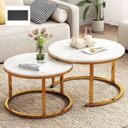 Ventryn Set of 2 Round Nesting Coffee Tables Stacking Side Tables in White - thumbnail 1