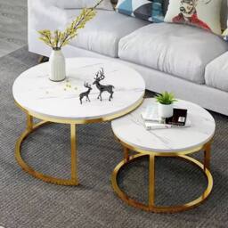 Ventryn Set of 2 Round Nesting Coffee Tables Stacking Side Tables in White - thumbnail 4