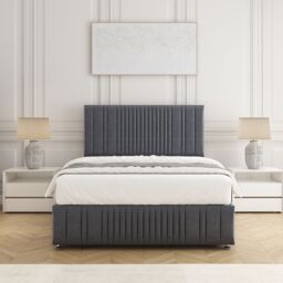 "BSSPOKE Rosie Plush Velvet Divan Bed Set with 24""Headboard 4Drawers & Mattress in Charcoal - Size: Double" - thumbnail 2