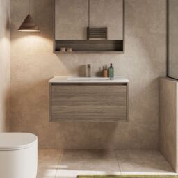 Banyetti Mino 800mm Wall Hung Vanity Unity with Lira Basin-Nebraska Oak in Brown - thumbnail 2