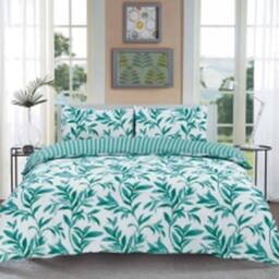 Homes-Linen Luxury Ellie Teal Leaf Reversible Duvet Cover Set Easy Care - Size: King - thumbnail 1