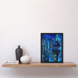 Artery8 Futuristic City Sci Fi Cityscape Conceptual Art Framed Wall Art in Blue - Size: A4 - thumbnail 4
