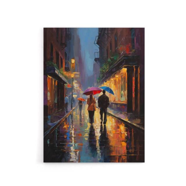 "Artery8 Couple On Romantic Walk In The Rain Canvas Wall Art Print in Blue - Size: W18"" x H24""" - image 1