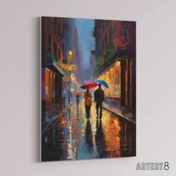"Artery8 Couple On Romantic Walk In The Rain Canvas Wall Art Print in Blue - Size: W18"" x H24""" - thumbnail 2