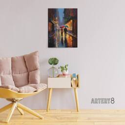 "Artery8 Couple On Romantic Walk In The Rain Canvas Wall Art Print in Blue - Size: W18"" x H24""" - thumbnail 3
