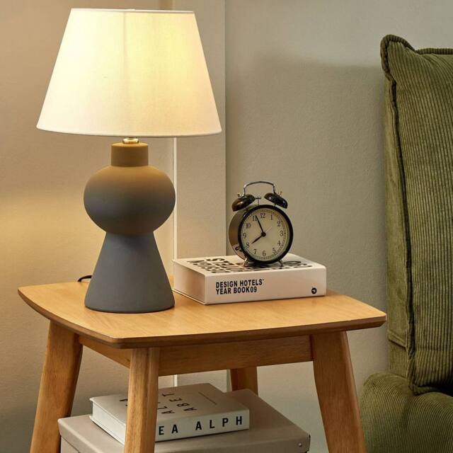 Wyld and Coco Grey Ceramic Table Lamp with Linen Drum Shade - image 1