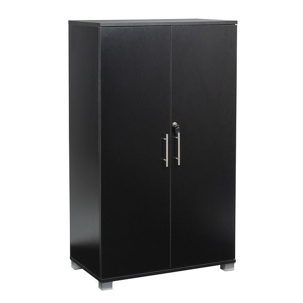 Moderna Black Filing Cabinet, 2 Shelves, Lockable 2 Door, Tall Office Cupboard - image 1