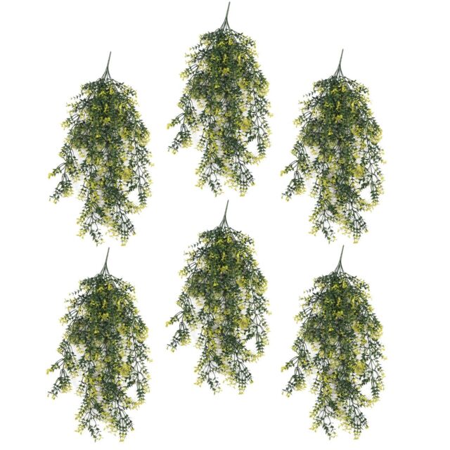 Leaf Pack of 6 x Hanging UV & Fire Resistant Artificial Variegated Plant 76cm in Green - image 1