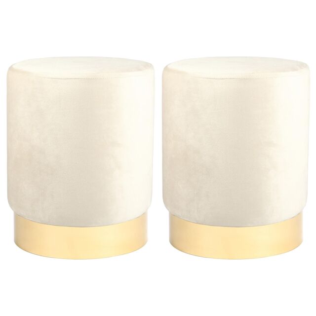 Harbour Housewares Velvet Round Pouffe Footrest Ottoman Stools - 29 x 36cm - Pack of 2 in Cream - Size: 29 x 36 cm - image 1