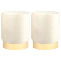 Harbour Housewares Velvet Round Pouffe Footrest Ottoman Stools - 29 x 36cm - Pack of 2 in Cream - Size: 29 x 36 cm