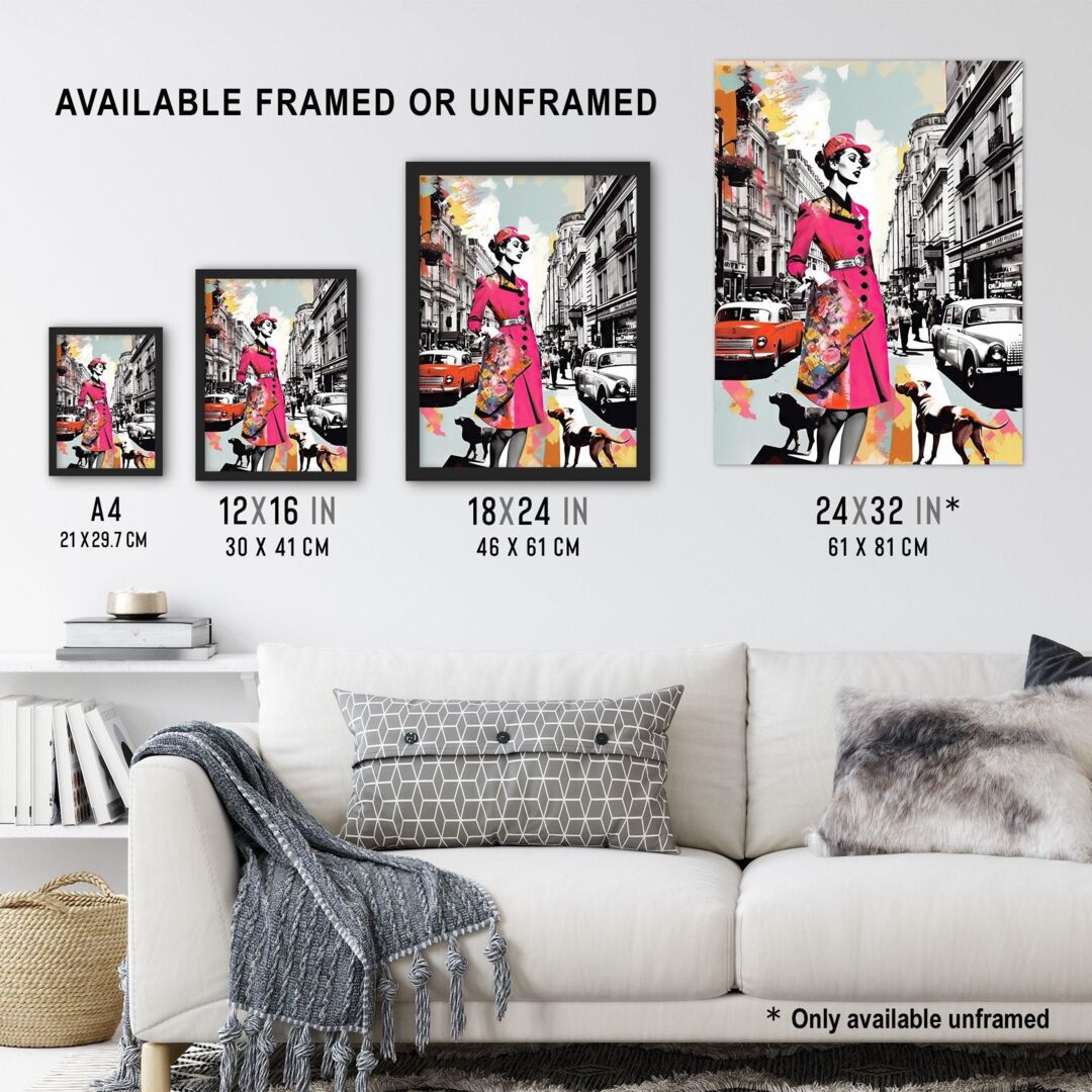 Wall Art Print London Woman In Pink Retro Glam Fashion Collage