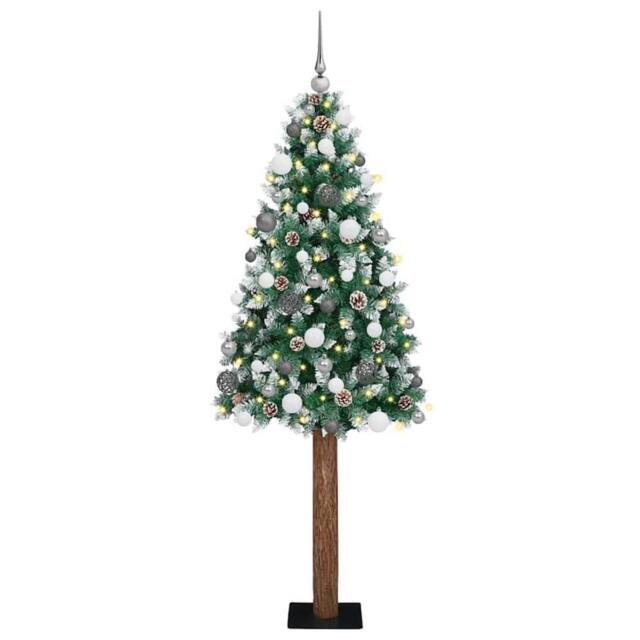 Berkfield Home Slim Christmas Tree with 300 LEDs Green & White 210 cm - image 1