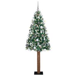 Berkfield Home Slim Christmas Tree with 300 LEDs Green & White 210 cm - thumbnail 1