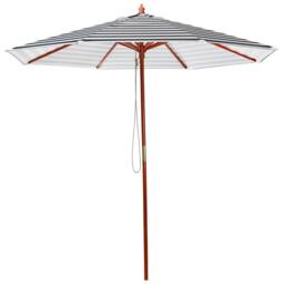 Wyld and Coco Garden Sun Parasol 245 cm - Black and White Striped Canopy Birch Wood - thumbnail 2
