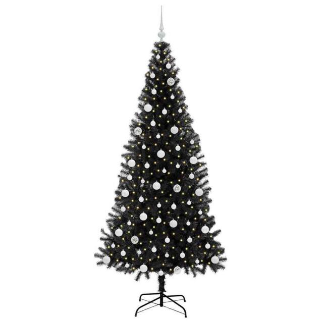 Berkfield Home Lush Christmas Tree with 300 LEDs with Stand Black 210 cm PVC - image 1