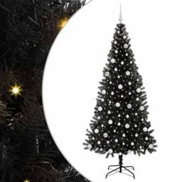 Berkfield Home Lush Christmas Tree with 300 LEDs with Stand Black 210 cm PVC - thumbnail 3