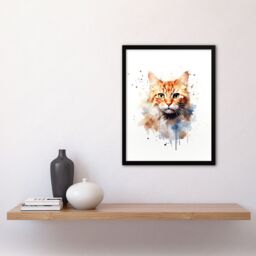 "Artery8 Wall Art Print Orange Tabby Cat Lovers Gift Watercolour Pet Portrait Painting Artwork Art Framed - Size: W12"" x H16""" - thumbnail 4