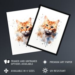 "Artery8 Wall Art Print Orange Tabby Cat Lovers Gift Watercolour Pet Portrait Painting Artwork Art Framed - Size: W12"" x H16""" - thumbnail 2