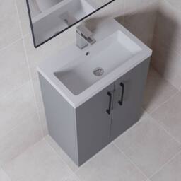 Balterley Bathroom Vanity Basin Unit, Black Handles, 600mm, Satin Grey - thumbnail 2