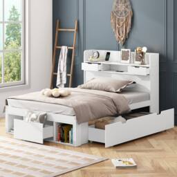Matteo Children's Multifunctional Single Daybed - USB Port & Storage - White - thumbnail 2