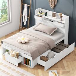 Matteo Children's Multifunctional Single Daybed - USB Port & Storage - White - thumbnail 1