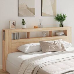 Berkfield Home LED Headboard Sonoma Oak 220x18.5x103.5 cm Engineered Wood in Brown - thumbnail 4