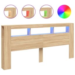 Berkfield Home LED Headboard Sonoma Oak 220x18.5x103.5 cm Engineered Wood in Brown - thumbnail 2