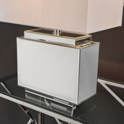 FurnitureboxUK Saanvi Energy Efficient Mirrored Glass & Metal Table Lamp Light With Fabric Shade (Including Bulb) in White - thumbnail 3