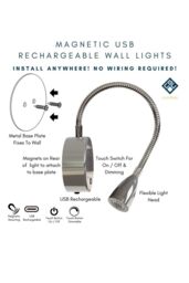 CGC Lighting 'Matilda' Satin Nickel Adjustable Flexible Neck LED Rechargeable Magnetic USB Reading Bedside Wall Light in Silver - thumbnail 2