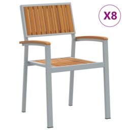 Berkfield Home Stacking Garden Chairs 8 pcs Grey Steel & Solid Wood Acacia - thumbnail 2