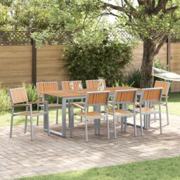 Berkfield Home Stacking Garden Chairs 8 pcs Grey Steel & Solid Wood Acacia