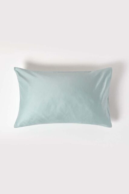 Homescapes Sateen Cotton Housewife Pillowcase 400 TC in Duck Egg Blue - image 1