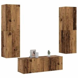 Berkfield Home Wall Mounted TV cabinets 3 pcs Old Wood Engineered Wood in Brown - thumbnail 1
