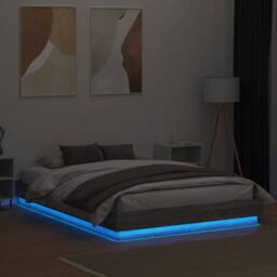 Berkfield Home Bed Frame with LED without Mattress Grey Sonoma 150x200 cm King Size - thumbnail 4