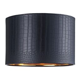 Happy Homewares Modern Croc Design Faux Leather Lamp Shade with Shiny Inner in Black - Size: 12 inches
