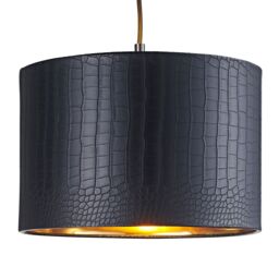 Happy Homewares Modern Croc Design Faux Leather Lamp Shade with Shiny Inner in Black - Size: 12 inches - thumbnail 2