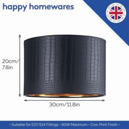 Happy Homewares Modern Croc Design Faux Leather Lamp Shade with Shiny Inner in Black - Size: 12 inches - thumbnail 6